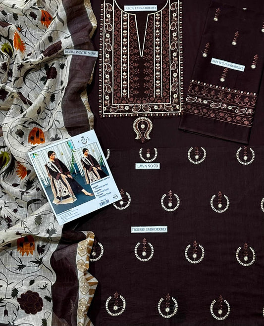 Embroidered 3-Piece in Lawn UNSTICED